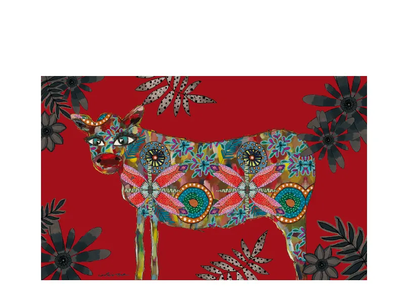 キャンバス画赤い水牛